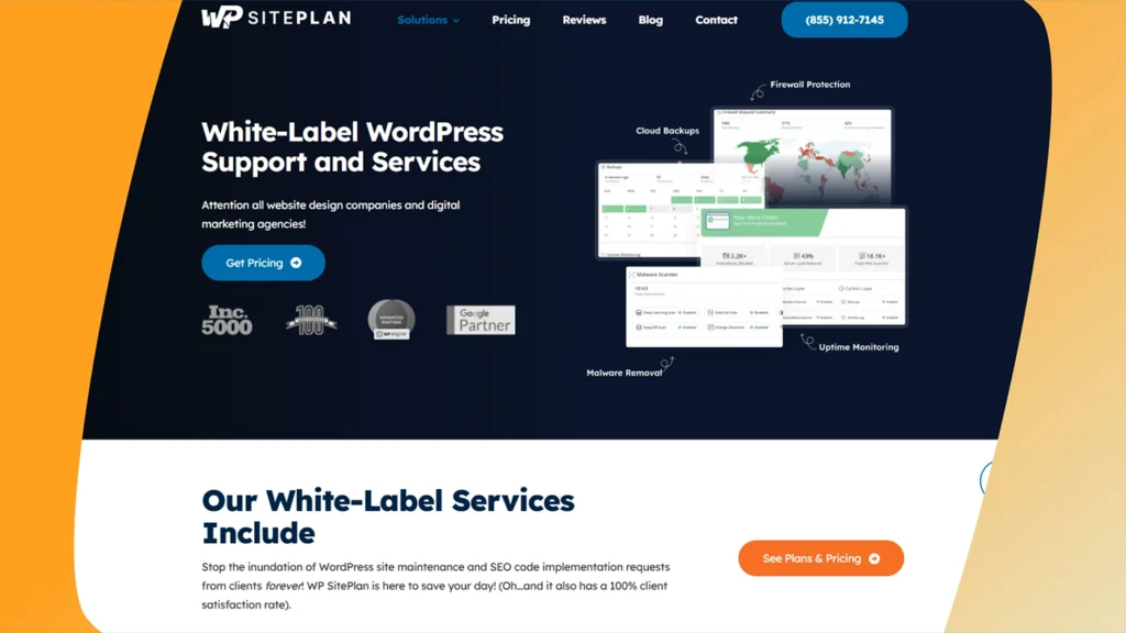 Motion design video showing the benefits of white label website services, such as updates, support, and security