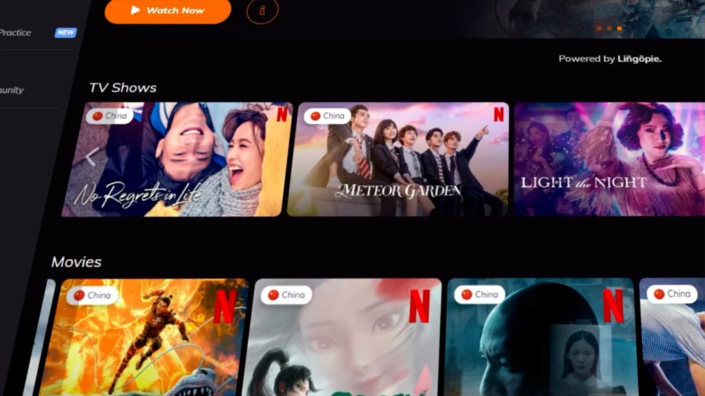 Review-style explainer video showing how users learn languages by watching shows and videos