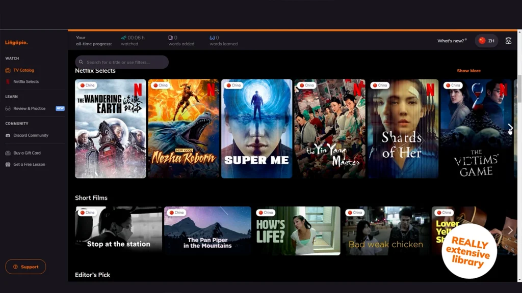 Motion design video explaining a video-based language learning approach with product demonstrations
