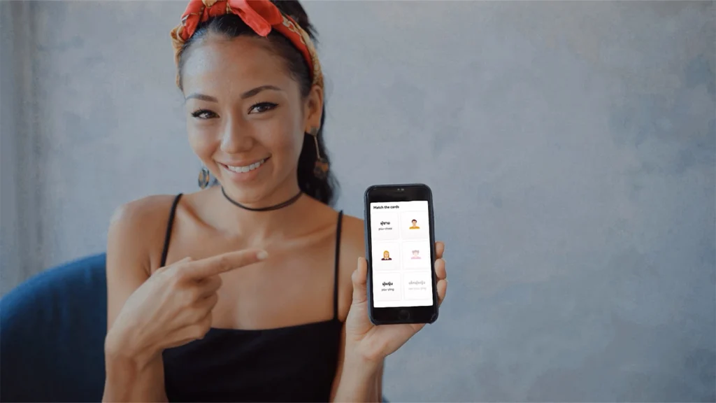 Product demo explainer video showing how a mobile app helps users learn Thai language skills